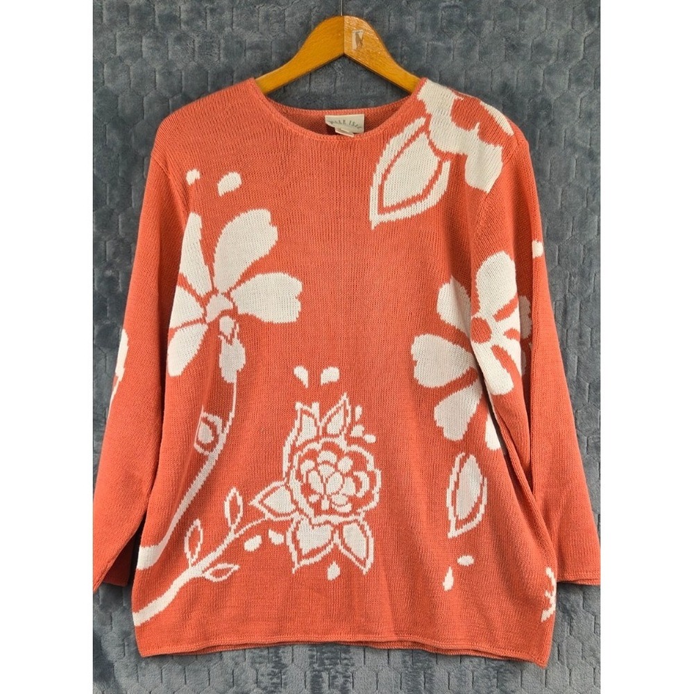 Belle‎ Isle Salmon Floral Pullover Sweater Size 1XL